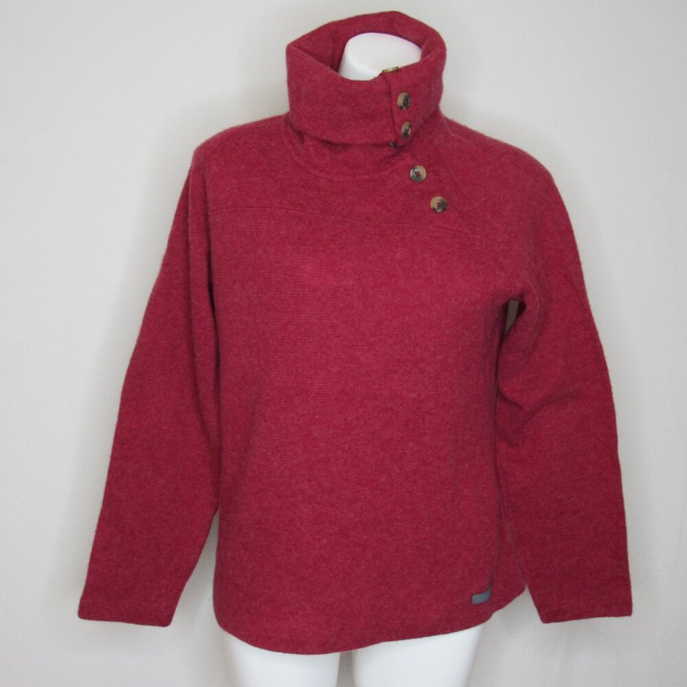 Merrell Red Knit Button Turtleneck Collar Neck Wool Sweater Women's L Large